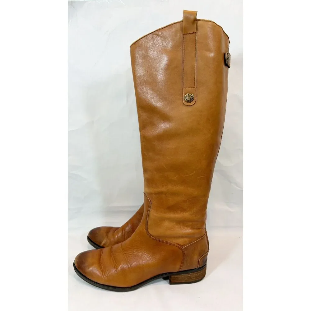 SAM EDELMEN Penny Tall Riding Boots Size 8.5M Whiskey Leather Equestrian BOHO